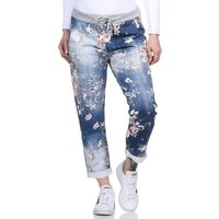 CLEO STYLE Jogginghose Damen Jogginghose 2581 36-40 Dunkelblau / Blume von CLEO STYLE