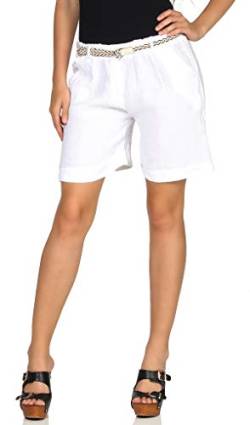 CLEO STYLE Kurze Damen Bermuda aus 100% Leinen, leichte luftige Shorts für den Sommer, Kurze Hose für Freizeit und Strand 9-4 (Weiß) von CLEO STYLE