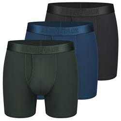 CLEVEDAUR Herren Unterwäsche 15,2 cm Micro Modal Herren Boxershorts (3 Stück), Größe L: Schwarz/Marineblau/Grün im Polybeutel (Fliegen), Large von CLEVEDAUR