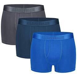 CLEVEDAUR Herren Unterwäsche 3er Pack Micro Modal Trunks Unterwäsche für Herren, E: 3 Stück grau/marineblau/blau 10,2 cm (fliegen), Large von CLEVEDAUR