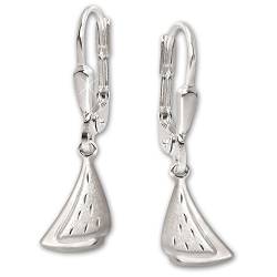 CLEVER SCHMUCK Damen Ohrringe als Ohrhänger 27 mm dreieckige Form in Doppeloptik 12 mm teilmatt und diamantiert Sterling Silber 925 von CLEVER SCHMUCK