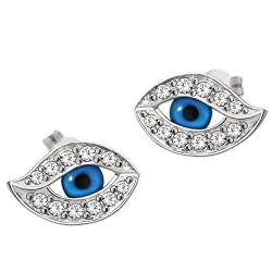 CLEVER SCHMUCK Evil Eye Damen Ohrstecker Auge 10 x 6 mm blau mit Zirkonias Hamsa Schutz böser Blick Sterling Silber 925 im Schmucketui blau von CLEVER SCHMUCK