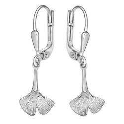 CLEVER SCHMUCK Ginkgoblatt Damen Ohrhänger 12 x 31 mm lang mit Ginkgo Blatt glänzend 925 STERLING SILBER im Etui weiß von CLEVER SCHMUCK