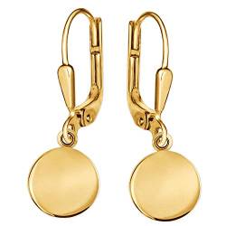 CLEVER SCHMUCK Goldene Damen Ohrringe als Ohrhänger 27 mm mit Mini Plättchen rund Ø 10 mm glänzend 925 Silber gold-plattiert von CLEVER SCHMUCK