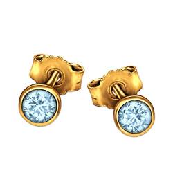 CLEVER SCHMUCK Goldene Ohrstecker mit Edelstein Blautopas hellblau Ø 4 mm rund in Kelchfassung glänzend 333 GOLD 8 KARAT von CLEVER SCHMUCK