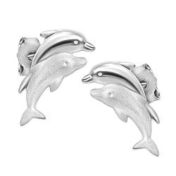 CLEVER SCHMUCK Silberne Damen Kinder Ohrringe als Ohrstecker Delfinpaar 11 mm 2x Delfin matt glänzend STERLING SILBER 925 im Etui blau von CLEVER SCHMUCK