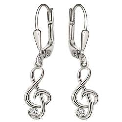 CLEVER SCHMUCK Silberne Damen Ohrhänger mit Notenschlüssel und Zirkonia glänzend Sterling Silber 925 im Schmucketui weiß von CLEVER SCHMUCK