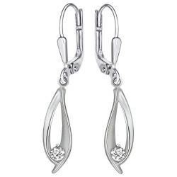 CLEVER SCHMUCK Silberne Damen Ohrringe als Ohrhänger 31 mm oval längliche Form 16 mm elegant glänzend innen offen mit Spann Zirkonia Sterling Silber 925 im Etui weiß von CLEVER SCHMUCK