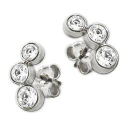 CLEVER SCHMUCK Silberne kleine Damen Ohrstecker 9 x 5 mm je 3 Zirkoniasteine weiß gefaßt im Bogen halbrund glänzend 925 Sterling Silber im Etui weiß von CLEVER SCHMUCK