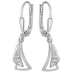 CLEVER SCHMUCK Silberner Damen Ohrringe als Ohrhänger 28 mm geschwungene Dreiecke sich überlappend elegant, teils innen offen, seidenmatt glänzend diamantiert 925 Sterling Silber im Etui weiß von CLEVER SCHMUCK