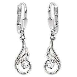 ClCLEVER SCHMUCK Silberne elegante Damen Ohrhänger 30 mm Zirkonia in geschwungen verschnörkelter Tropfenform 3-fach gefächert 15 mm Sterling Silber im Etui weiß von CLEVER SCHMUCK