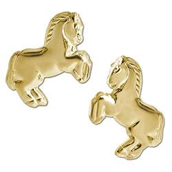 Clever Schmuck Goldene Ohrringe als Ohrstecker großes Pferd 12 x 8 mm springend glänzend Rückseite hohl 333 GOLD 8 KARAT von CLEVER SCHMUCK
