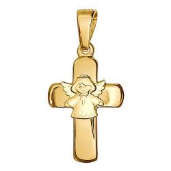 Clever Schmuck Goldener kinder Anhänger Kreuz 15 mm glänzend mit aufgesetztem Engel Kreuzkette tragend seidenmatt 333 GOLD 8 KARAT von CLEVER SCHMUCK