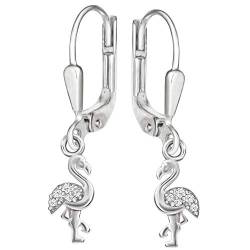 Clever Schmuck Silberne Damen Mädchen Ohrringe als Ohrhänger 25 mm kleiner Flamingo 9 mm mit je 5 Zirkonia weiß glänzend STERLING SILBER 925 von CLEVER SCHMUCK