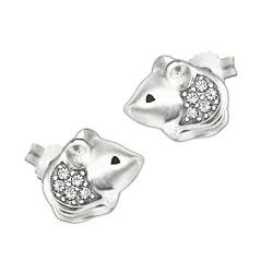 Clever Schmuck Silberne kleine Damen Ohrstecker Mini Maus 7 x 5 mm Augen schwarz teilmattiert glänzend mit Zirkonia STERLING SILBER 925 von CLEVER SCHMUCK