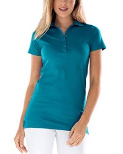 CLINIC DRESS Longshirt mit Polokragen Damen-Shirt 72 cm lang mit Seitenschlitzen, mit Stretch 60 Grad waschbar Petrol 38/40 von CLINIC DRESS