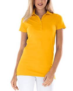 CLINIC DRESS Longshirt mit Polokragen Damen-Shirt 72 cm lang mit Seitenschlitzen, mit Stretch 60 Grad waschbar Sonnengelb 46/48 von CLINIC DRESS