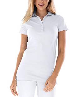 CLINIC DRESS Longshirt mit Polokragen Damen-Shirt 72 cm lang mit Seitenschlitzen, mit Stretch 60 Grad waschbar weiß 46/48 von CLINIC DRESS