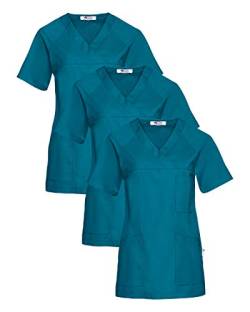 CLINIC DRESS Schlupfkasack 3er-Pack Damen Kasacks für Pflege Ärzte und Ärztinnen Praxisteam V-Ausschnitt Raglanärmel 95 Grad Wäsche Petrol 4XL von CLINIC DRESS