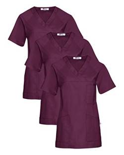 CLINIC DRESS Schlupfkasack 3er-Pack Damen Kasacks für Pflege Ärzte und Ärztinnen Praxisteam V-Ausschnitt Raglanärmel 95 Grad Wäsche Pflaume 3XL von CLINIC DRESS