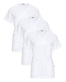 CLINIC DRESS Schlupfkasack 3er-Pack Damen Kasacks für Pflege Ärzte und Ärztinnen Praxisteam V-Ausschnitt Raglanärmel 95 Grad Wäsche weiß 3XL von CLINIC DRESS