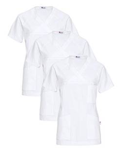 CLINIC DRESS Schlupfkasack 3er-Pack Damen Kasacks für Pflege Ärzte und Ärztinnen Praxisteam V-Ausschnitt Raglanärmel 95 Grad Wäsche weiß XL von CLINIC DRESS