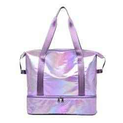 Erweiterbare Reisegepäcktasche, Sporthandtasche, Fitness, große Kapazität, Damen-Umhängetasche (Color : B Purple, Size : 46x32cm) von CLIQR