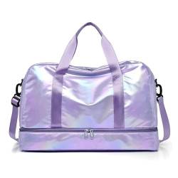 Erweiterbare Reisegepäcktasche, Sporthandtasche, Fitness, große Kapazität, Damen-Umhängetasche (Color : G Purple, Size : 46x32cm) von CLIQR