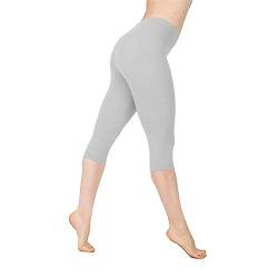 CLKPEN Sport Leggings Damen 3/4 Leggins High Waist Elastische Blickdicht Yogahose Sommer Elegant Einfarbig Slim Fit Sporthose Laufhose Yogahose Hose Gym Outdoor Yoga(A Grau,XL) von CLKPEN