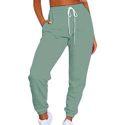 Jogginghose CLKPEN Damen Loose Fit Sporthose Trainingshose Klassische Einfarbig Lang Yoga Hosen Freizeithose Laufhosen Frauen Tunnelzug Stretch Elastische Laufen Loungehose mit Taschen(A Mintgrün,3XL) von CLKPEN