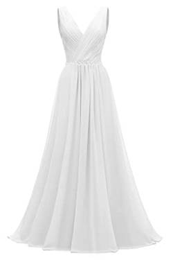 CLLA dress Damen Chiffon Ballkleider Brautjungfernkleider Lange V-Ausschnitt Perlen Abendkleider Brautkleid(Weiß,38) von CLLA dress