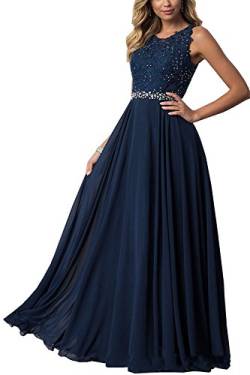 CLLA dress Damen Chiffon Spitze Abendkleider Elegant Brautkleid Lang Festkleid Ballkleider(Navy Blau,44) von CLLA dress