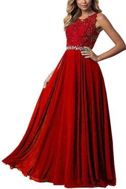 CLLA dress Damen Chiffon Spitze Abendkleider Elegant Brautkleid Lang Festkleid Ballkleider(Rot,34) von CLLA dress