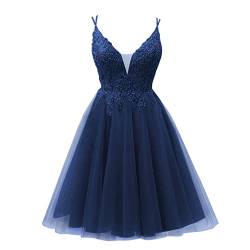 CLLA dress Damen Perlen Tüll Ballkleider Kurz Spaghettiträger V-Ausschnitt Abendkleider Abschlusskleid(Navy Blau,36) von CLLA dress