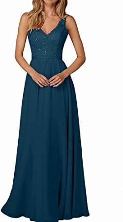 CLLA dress Damen V-Ausschnitt Abendkleider Für Hochzeits Elegant Spitze Ballkleid Lang Cocktailkleider(Teal,34) von CLLA dress