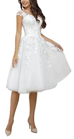 CLLA dress Frauen Scoop Brautkleider ärmellose Spitze Applikationen Brautkleid für Braut Kurz Hochzeitskleider(Elfenbein,34) von CLLA dress