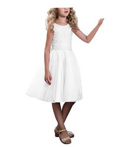 CLLA dress Mädchen Hochzeit Blumenmädchen Kleider Knielänge Partyskleid Kinderkleid Kommunionkleid Ballkleid(Weiß,8-9 Jahre) von CLLA dress