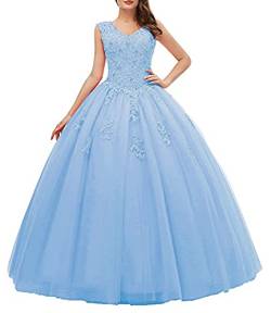 CLLA dress V-Ausschnitt Quinceanera Kleider Stickerei Perlen Sexy Formales Abendkleid Ballkleid Elegant (Hellblau,34) von CLLA dress