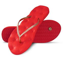 CLOAKA Flip Flops Damen Glitzer Badeschuhe Strand Yoga Sofa Bottom Hausschuhe Sommer Sandalen Zehentrenner rot 36 von CLOAKA