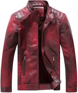 CLOAKA Herren Lederjacke Stehkragen Faux Biker Vintage Motorrad Outwear Wasserdicht Distressed PU Mantel Jacken, rot, XXX-Large von CLOAKA