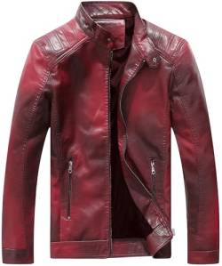 CLOAKA Lederjacke Herren Kunstlederjacke Jacke Jacken Leder Biker Bikerjacke Vintage Motorradjacke Motorrad Bomberjacke Übergangsjacke FrüHling Herbst Winter Rot L von CLOAKA