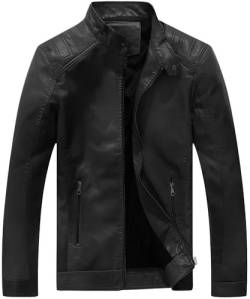 CLOAKA Lederjacke Herren Kunstlederjacke Jacke Jacken Leder Biker Bikerjacke Vintage Motorradjacke Motorrad Bomberjacke Übergangsjacke FrüHling Herbst Winter Schwarz L von CLOAKA