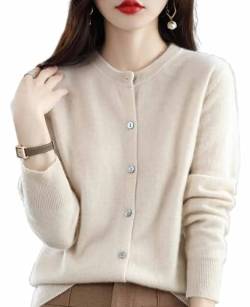 CLOUDEMO Cashmere Cardigan Sweaters for Women, 100% Cashmere Button Front Long Sleeve Cardigan Soft Warm Knit Elastic Jumpers (Beige,Medium) von CLOUDEMO