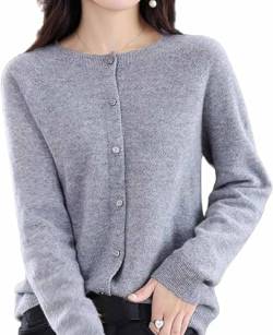 CLOUDEMO Cashmere Cardigan Sweaters for Women, 100% Cashmere Button Front Long Sleeve Cardigan Soft Warm Knit Elastic Jumpers (Grey,Medium) von CLOUDEMO