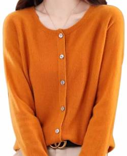 CLOUDEMO Cashmere Cardigan Sweaters for Women, 100% Cashmere Button Front Long Sleeve Cardigan Soft Warm Knit Elastic Jumpers (Pumpkin,Medium) von CLOUDEMO