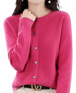 CLOUDEMO Cashmere Cardigan Sweaters for Women, 100% Cashmere Button Front Long Sleeve Cardigan Soft Warm Knit Elastic Jumpers (Rose red,Medium) von CLOUDEMO
