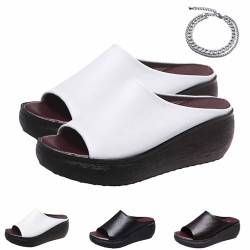 CLOUDEMO Orthopedic Sandals 2024 Summer Comfortable Orthotic Leather Wedges Slides, Memory Foam Slides for Women, Comes with 1 anklet (White,6) von CLOUDEMO