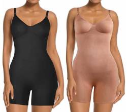 CLOUSPO Damen Bodysuit Figurenformende Bodys Damen Bauchweg Shapewear nahtlose Body Shaper 1/2 Stücke Shapewear Set(Schwarz+Haut,XXL/XXXL) von CLOUSPO