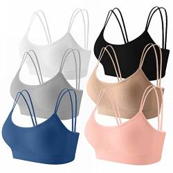 CLOUSPO Damen Bralette Doppelte Spaghettiträge Bustier Damen Seamless BH ohne Bügel Sport BH Schlaf BH Set 1/3/6er Pack (6er Pack,L) von CLOUSPO