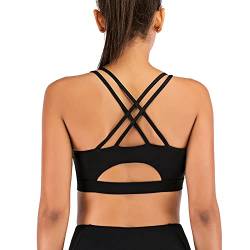 CLOUSPO Sport BH Damen Bequem Sports BH Yoga Bra ohne Bügel mit Gekreuzt Rücken Design für Yoga Jogging Fitness（Schwar,S） von CLOUSPO